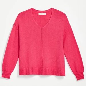 NWOT LOFT cozy v-neck sweater hot pink size S